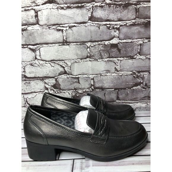 ABEO PRO Jade Comfortable Black Metallic Heel Loafer Shoes Women’s Sz 10US/41EU - Picture 5 of 16